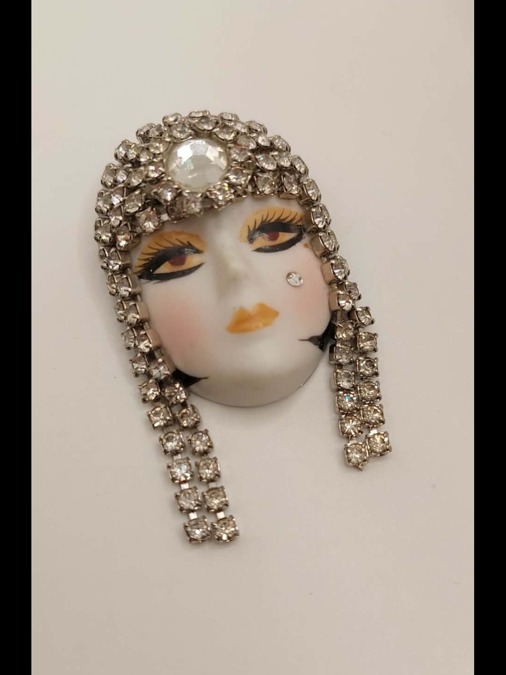 For Cyndi- Crystal-Embellished Flapper Face Brooch - Silver